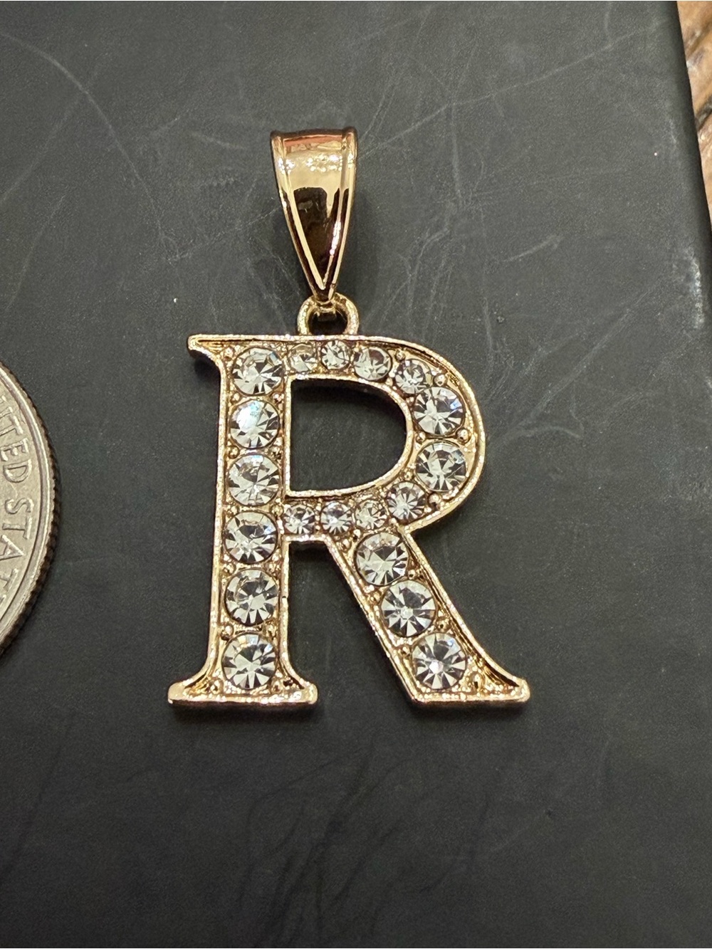 Gold Crystal 'R' Initial Pendant Necklace - Sparkle Monogram